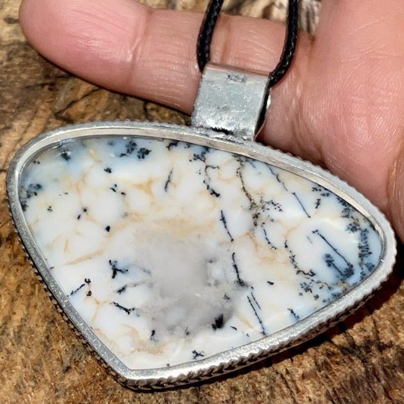 Black & White Dendritic Agate Pendant 2” - Picture 9 of 10